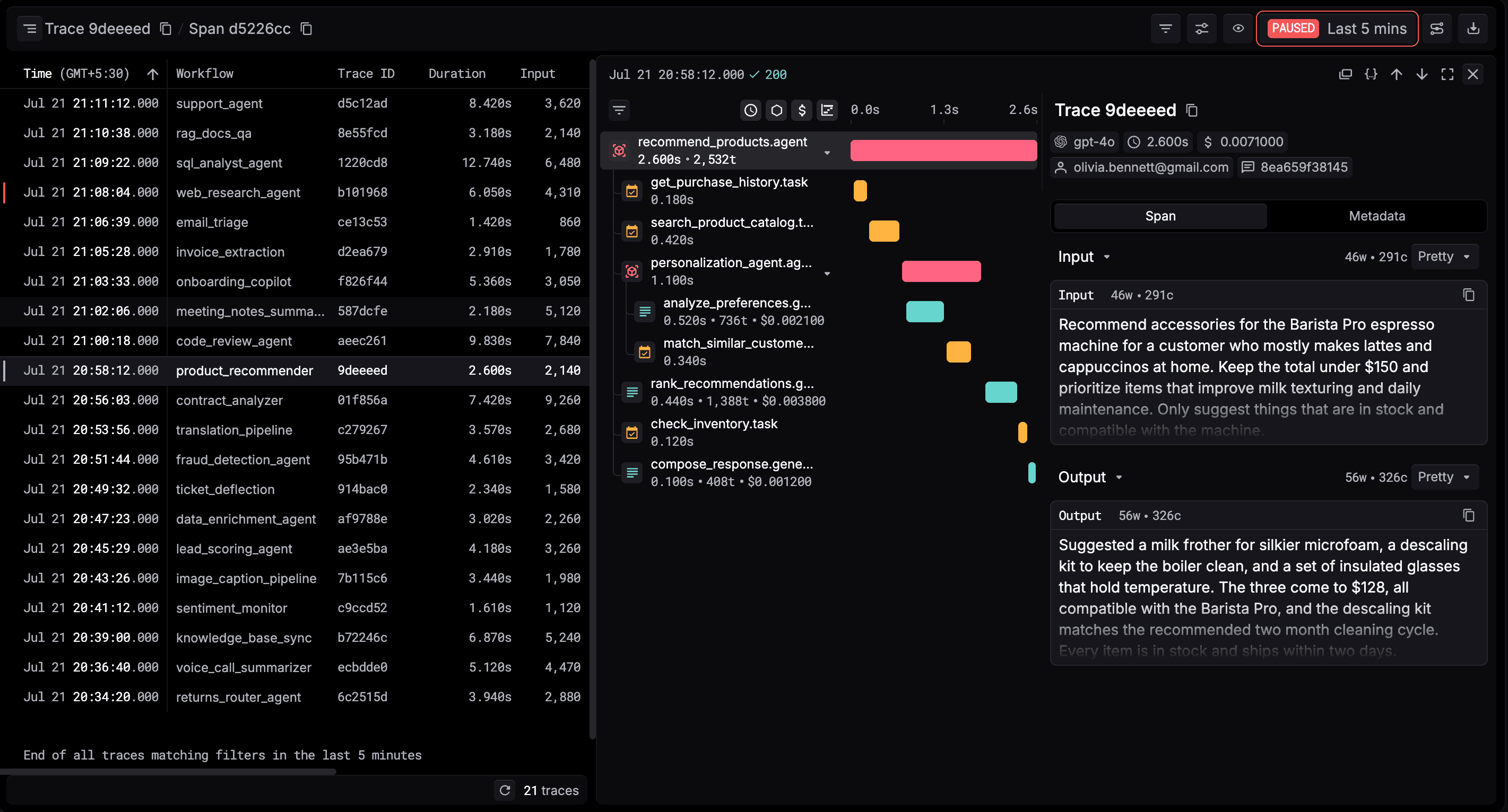 Respan trace dashboard preview